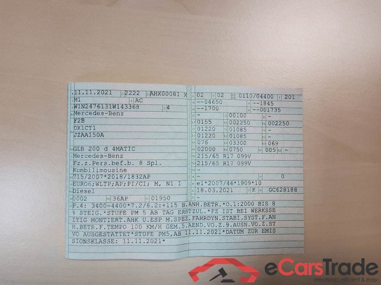 Mercedes-Benz GLB -Klasse (BM 247)(07.2019->) DE - SUV5 GLB 200 d EU6d, 4Matic (EURO 6d), 2019 - 2023 #5